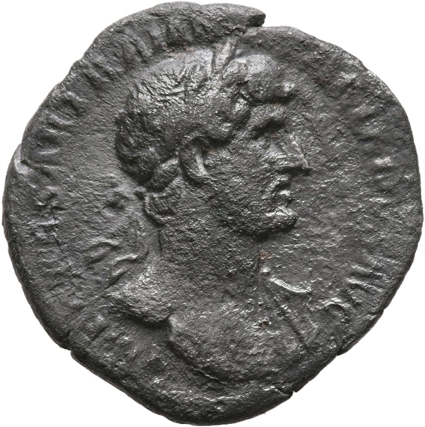 RIC II, Part 3 (second edition) Hadrian 221 Hadrian obverse, Bust of Hadrian, laureate, bare chest, traces of drapery on f...
