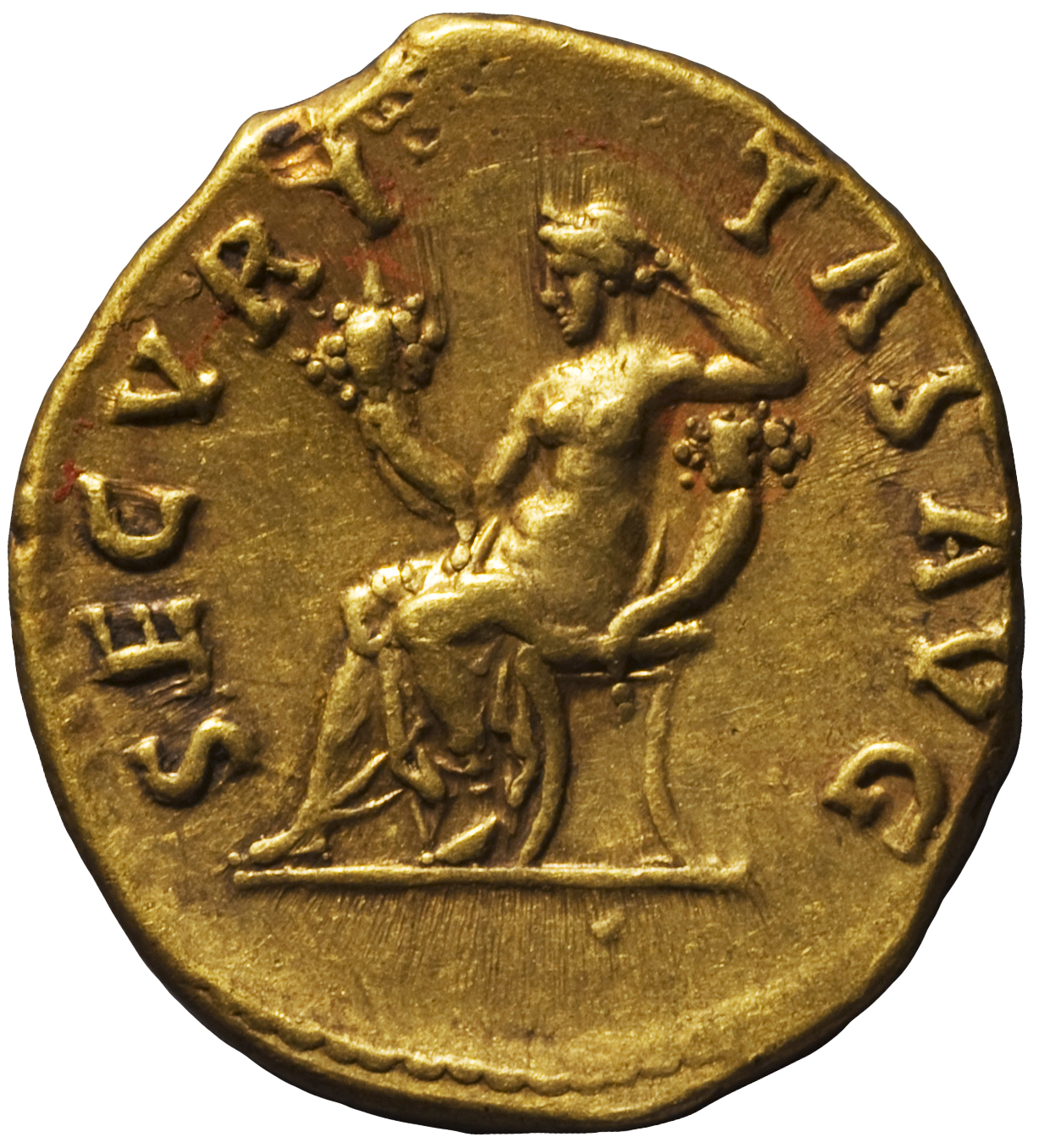 RIC II, Part 3 (second edition) Hadrian 2233 Hadrian reverse, Securitas, naked to waist, seated left, holding head in hand...