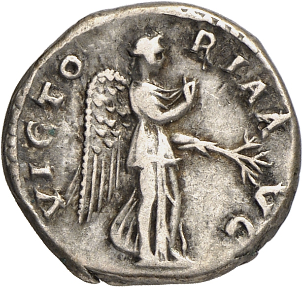 RIC II, Part 3 (second edition) Hadrian 2240 Hadrian reverse, Nemesis-Victory advancing right, holding branch and raising ...