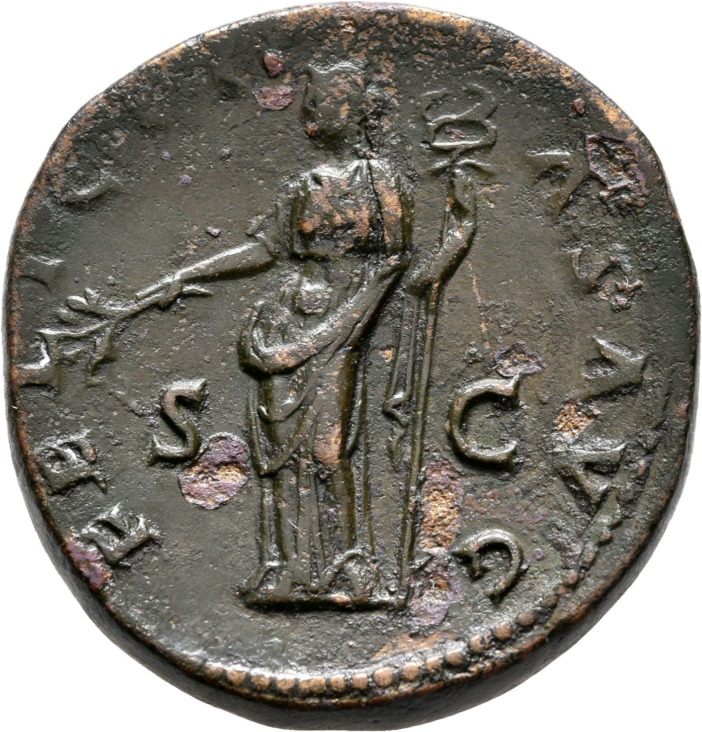 RIC II, Part 3 (second edition) Hadrian 2255 Hadrian reverse, Felicitas standing left, holding branch and long caduceus