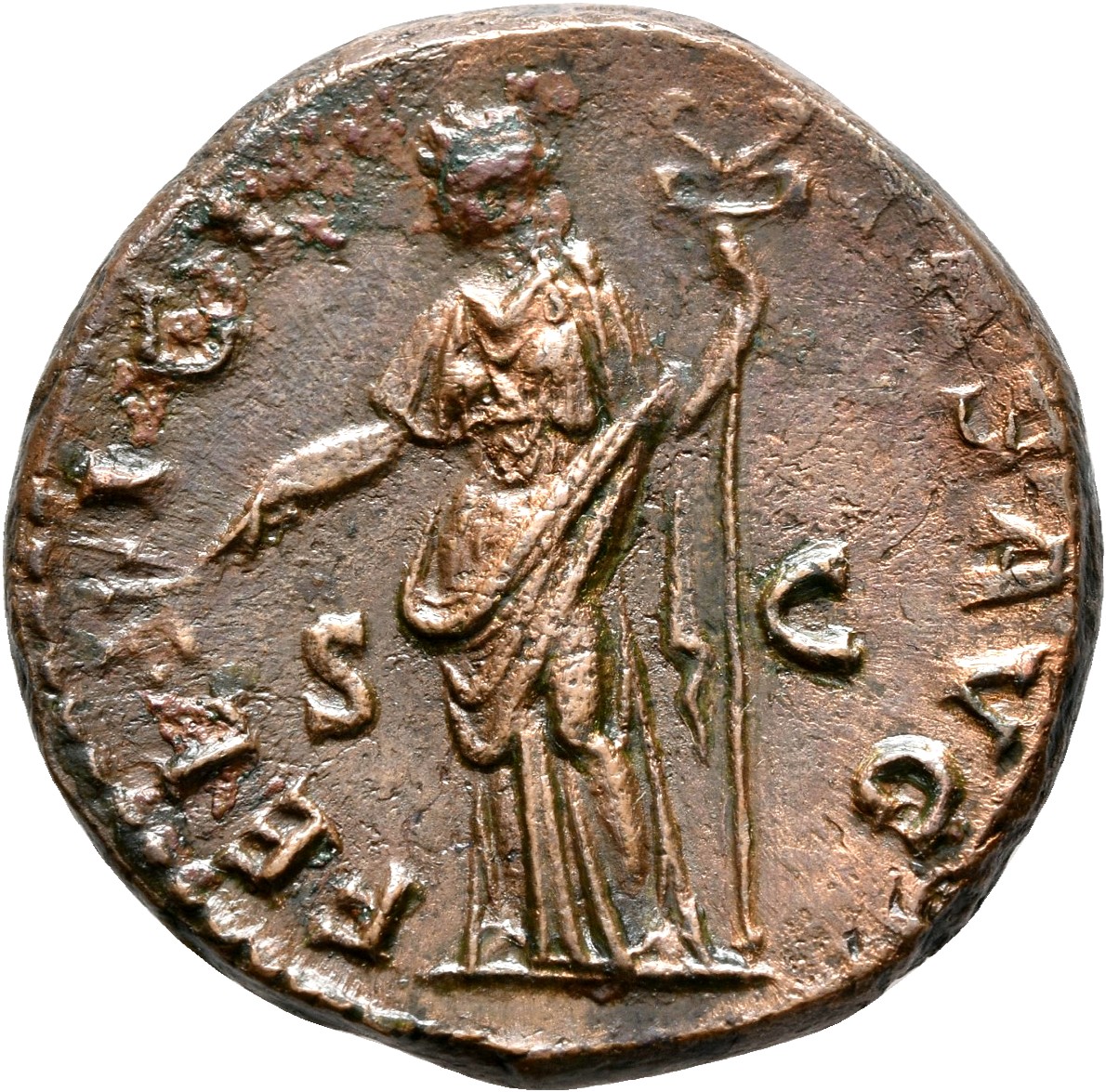 RIC II, Part 3 (second edition) Hadrian 2259 Hadrian reverse, Felicitas standing left, holding branch and long caduceus