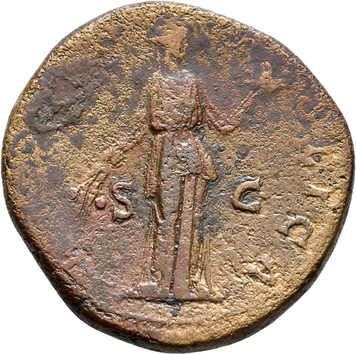 RIC II, Part 3 (second edition) Hadrian 2266 Hadrian reverse, Fides standing right, holding corn ears or poppies and dish ...