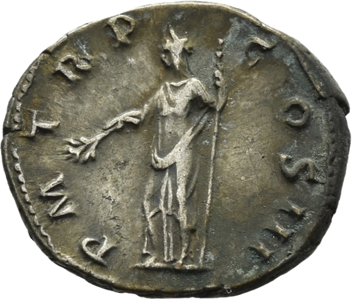 RIC II, Part 3 (second edition) Hadrian 227 Hadrian reverse, Pax standing left, holding branch and sceptre