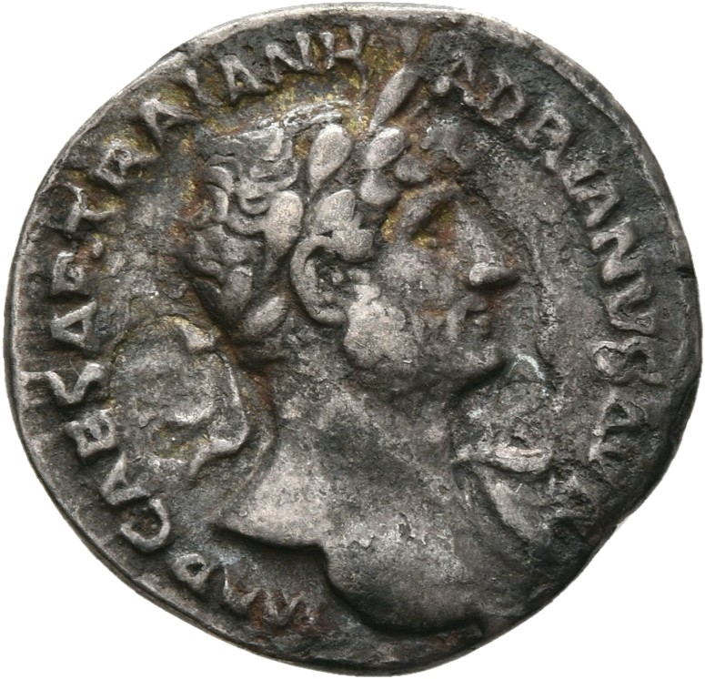 RIC II, Part 3 (second edition) Hadrian 229 Hadrian obverse, Bust of Hadrian, laureate, bare chest, traces of drapery on f...