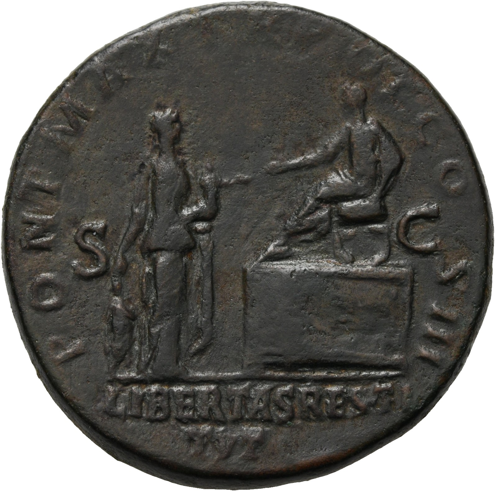 RIC II, Part 3 (second edition) Hadrian 236 Hadrian reverse, Hadrian seated left on platform, extending hand to woman, dra...