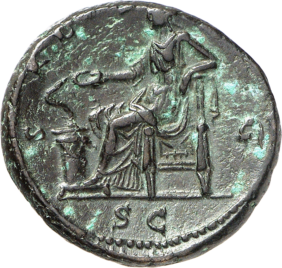 RIC II, Part 3 (second edition) Hadrian 2392 Hadrian reverse, Salus seated left before snake entwined altar, holding patera