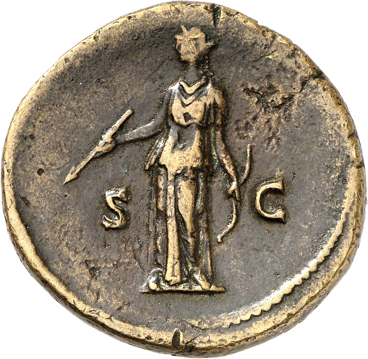 RIC II, Part 3 (second edition) Hadrian 2399 Hadrian reverse, Diana standing left, holding arrow and bow