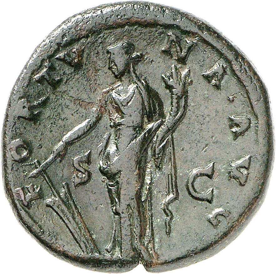 RIC II, Part 3 (second edition) Hadrian 2414 Hadrian reverse, Fortuna standing left, holding rudder sometimes set on globe...