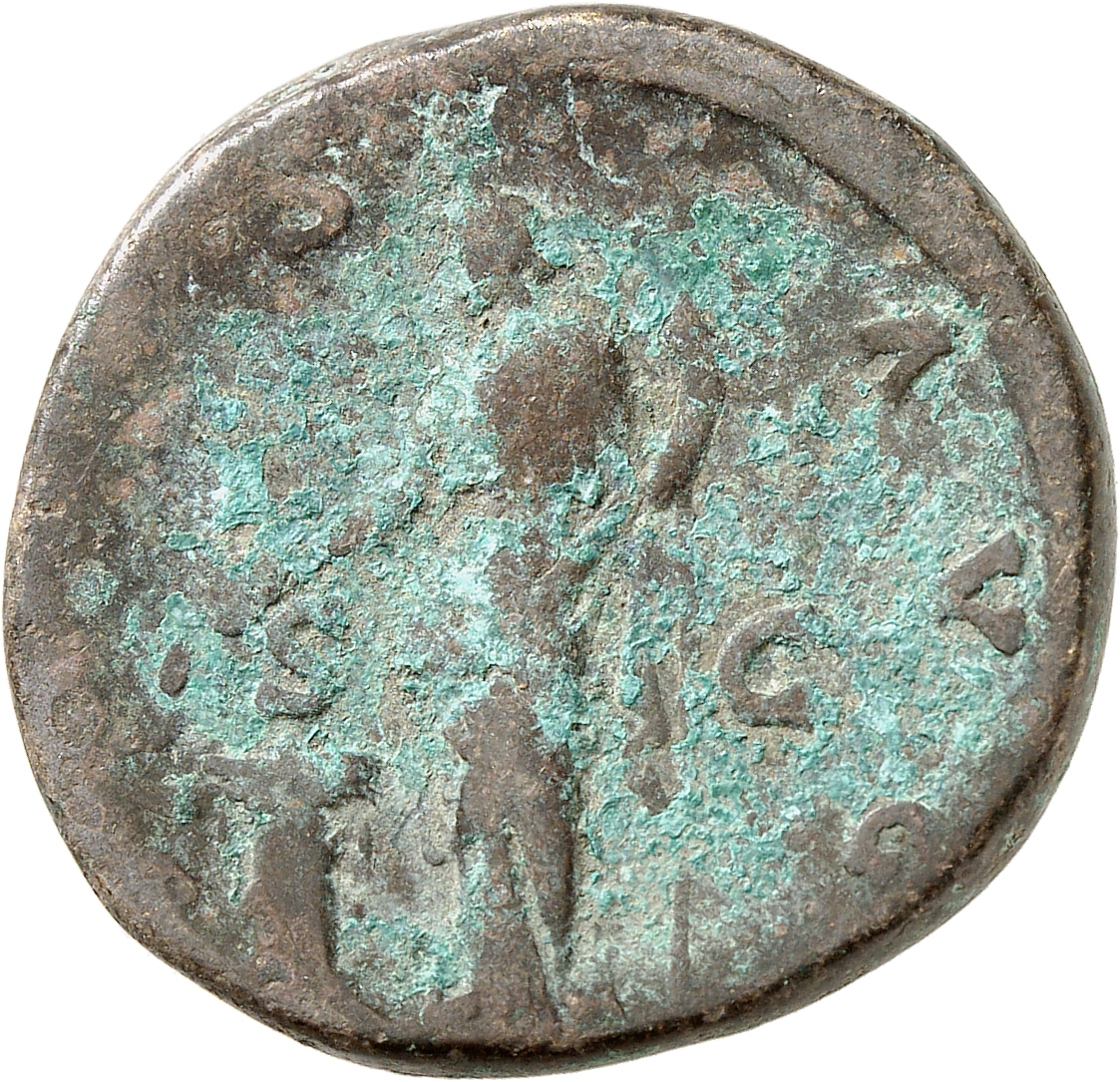 RIC II, Part 3 (second edition) Hadrian 2420 Hadrian reverse, Salus standing left, holding patera and sceptre; to left, al...