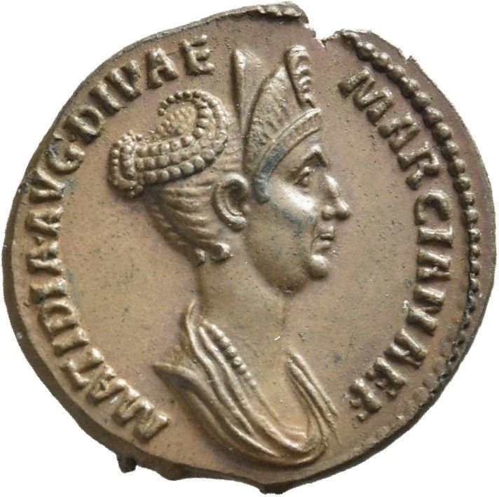 RIC II, Part 3 (second edition) Hadrian 2448-2449 Hadrian reverse, Bust of Plotina, diademed, hair in queue, draped, right
