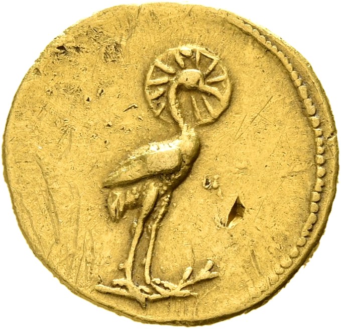 RIC II, Part 3 (second edition) Hadrian 2453 Hadrian reverse, Phoenix, radiate and nimbate, standing right