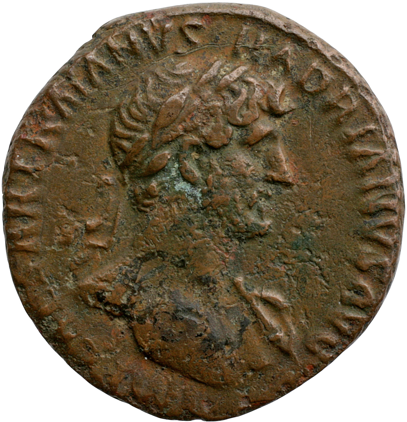 RIC II, Part 3 (second edition) Hadrian 248 Hadrian obverse, Bust of Hadrian, laureate, bare chest, traces of drapery on f...