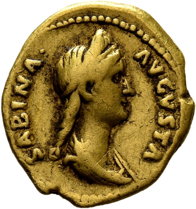 RIC II, Part 3 (second edition) Hadrian 2484 Hadrian obverse, Bust of Sabina, wearing double stephane with hair braided an...