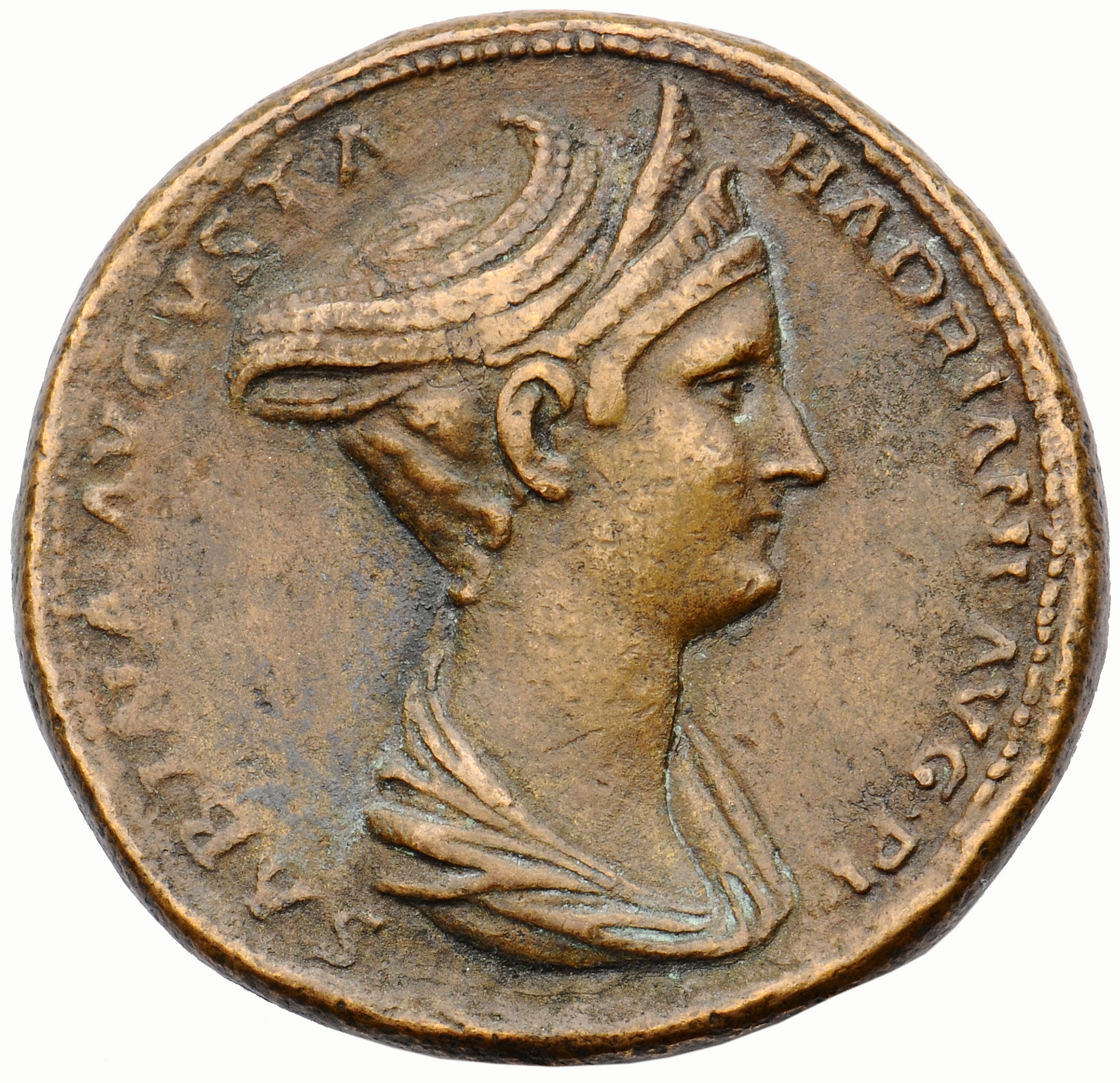 RIC II, Part 3 (second edition) Hadrian 2495 Hadrian obverse, Bust of Sabina, wearing double stephane with hair braided an...