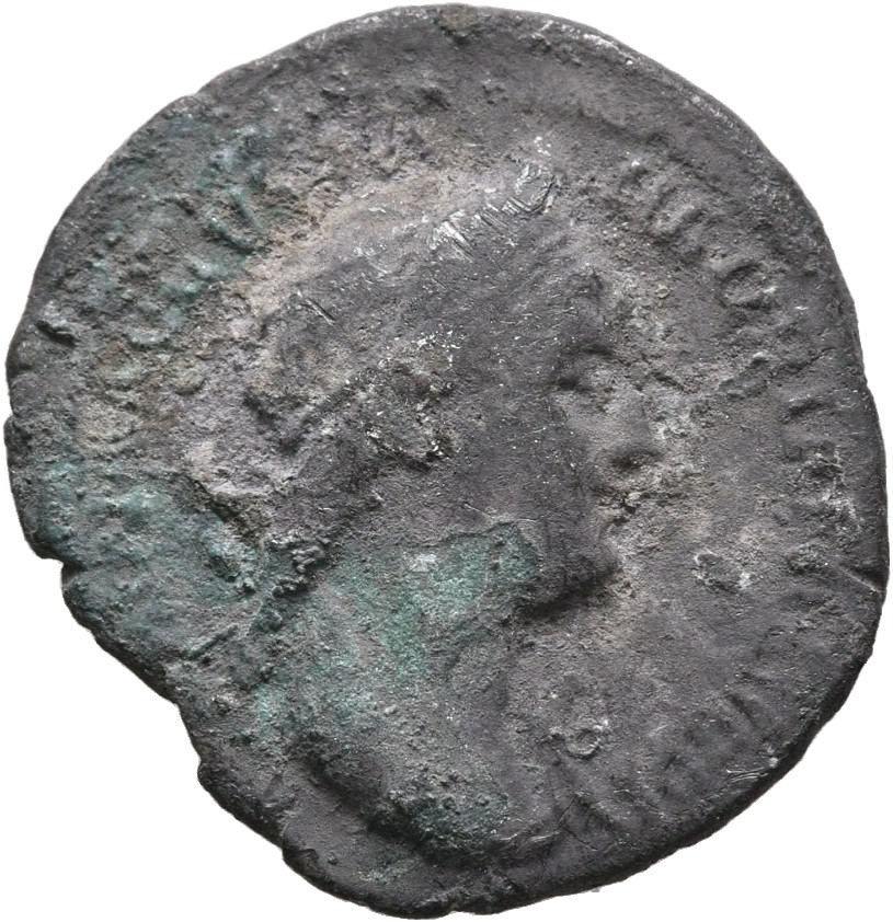 Hadrian obverse — Bust of Sabina, diademed, wearing stephane with hair in queue, draped, right