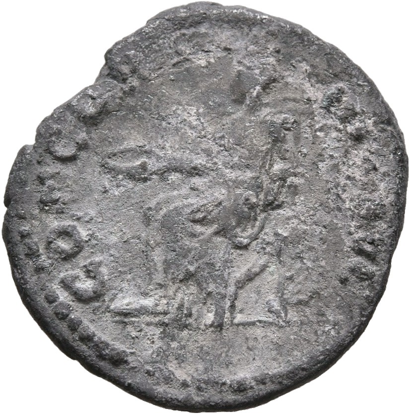 Hadrian reverse — Concordia seated left, holding patera and resting arm on Spes; sometimes below throne, cornucopia
