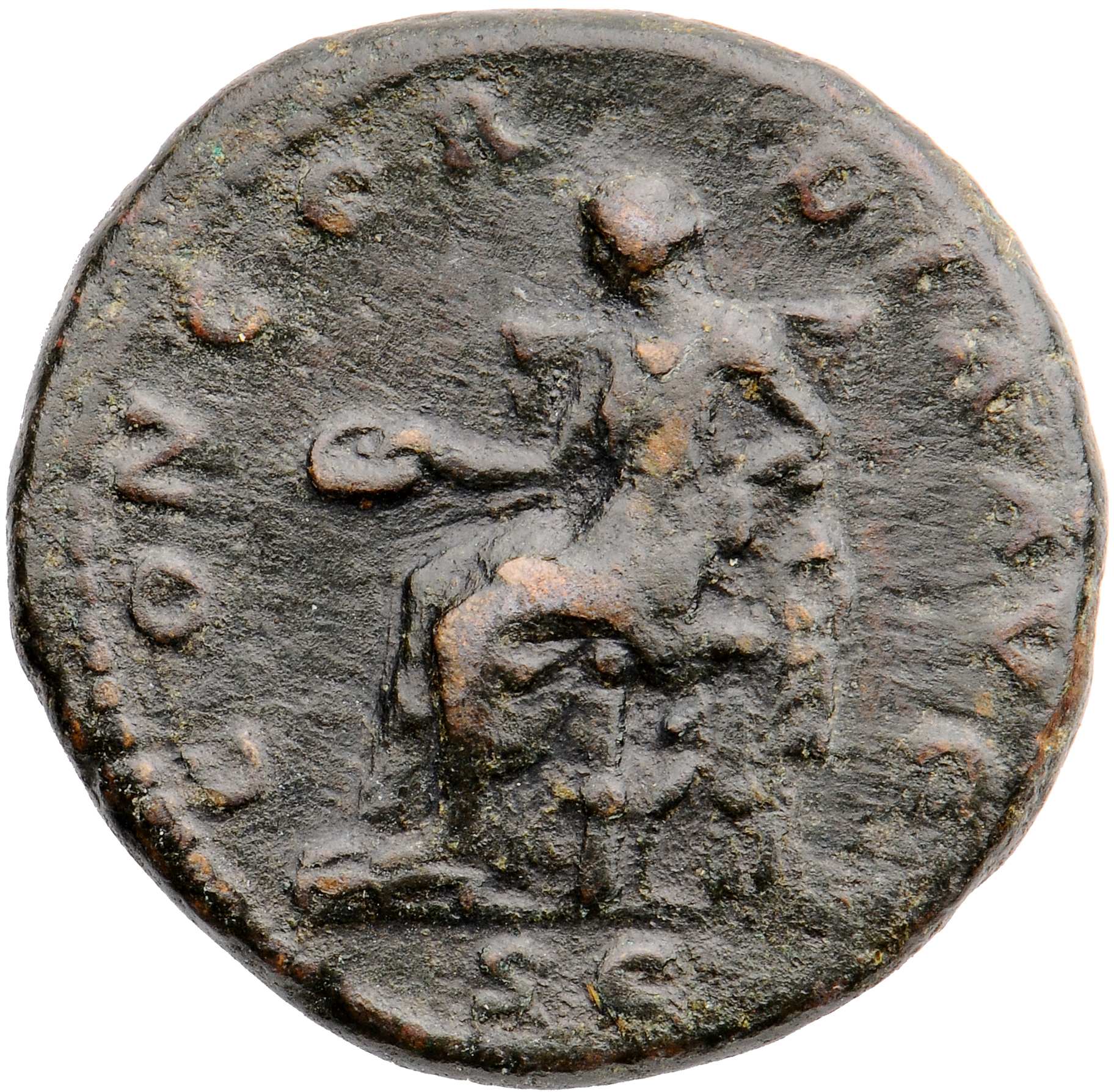 RIC II, Part 3 (second edition) Hadrian 2516 Hadrian reverse, Concordia seated left, holding patera and resting arm on Spe...