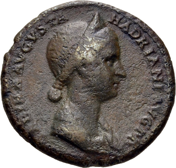 RIC II, Part 3 (second edition) Hadrian 2516 Hadrian obverse, Bust of Sabina, wreathed, sometimes wearing stephane with ha...
