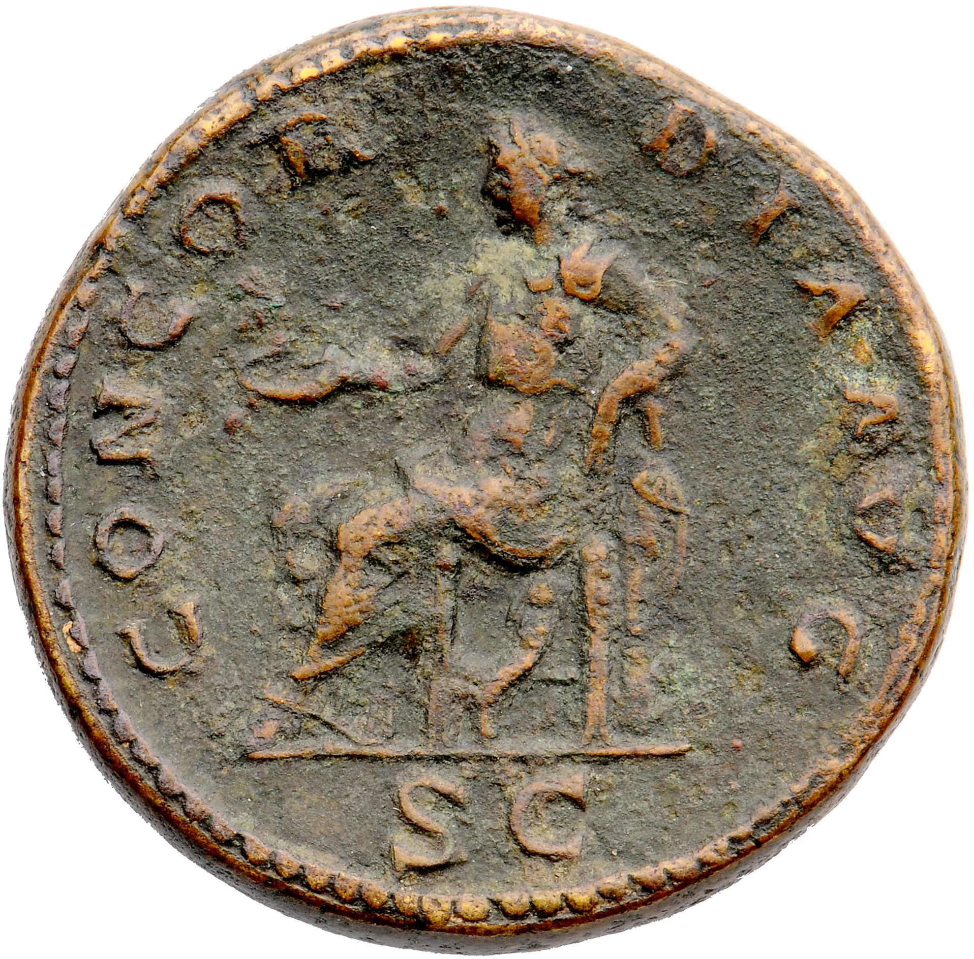 RIC II, Part 3 (second edition) Hadrian 2520 Hadrian reverse, Concordia seated left, holding patera and resting arm on Spe...