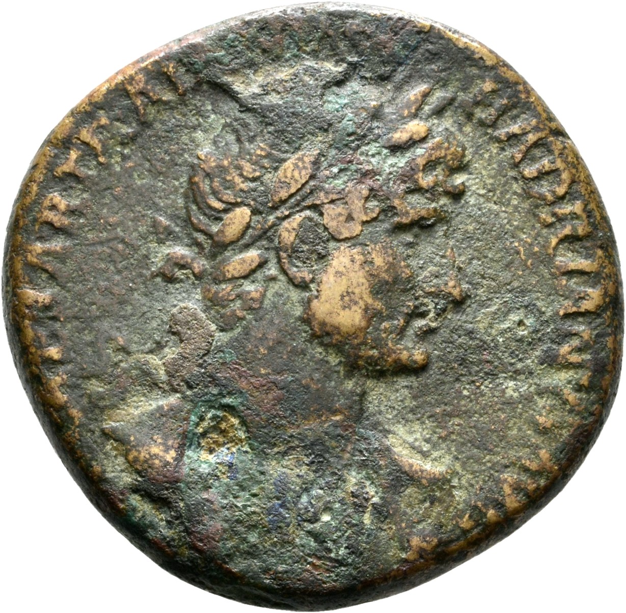 RIC II, Part 3 (second edition) Hadrian 254 Hadrian obverse, Bust of Hadrian, laureate, bare chest, traces of drapery on f...