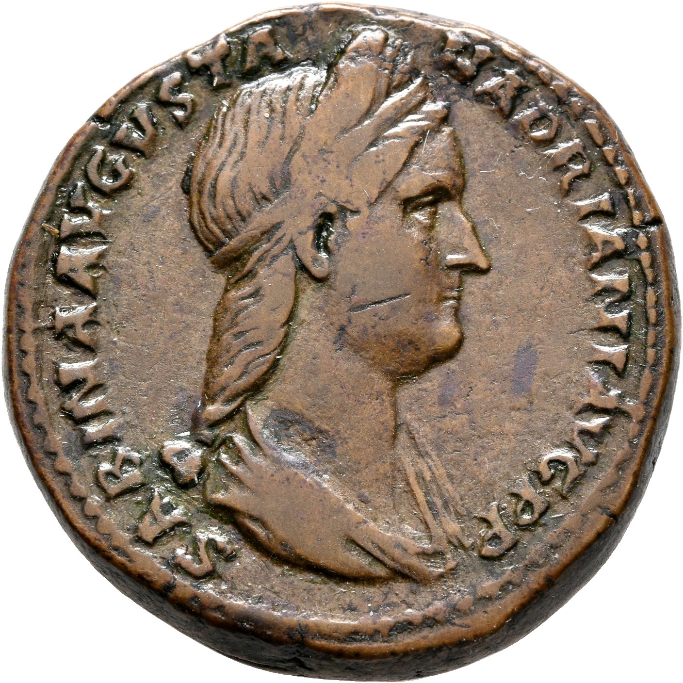 RIC II, Part 3 (second edition) Hadrian 2558 Hadrian obverse, Bust of Sabina, diademed, wearing stephane with hair in queu...
