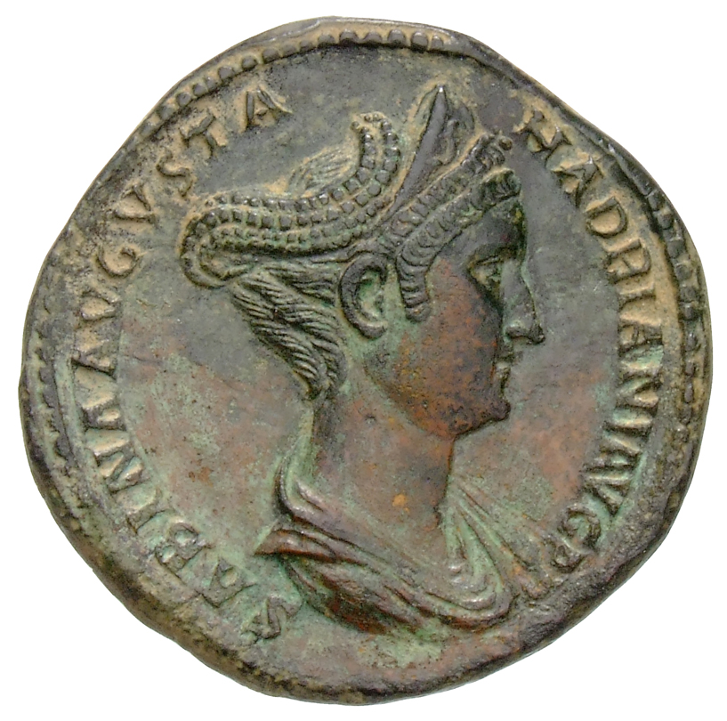 RIC II, Part 3 (second edition) Hadrian 2584 Hadrian obverse, Bust of Sabina, wearing double stephane with hair braided an...