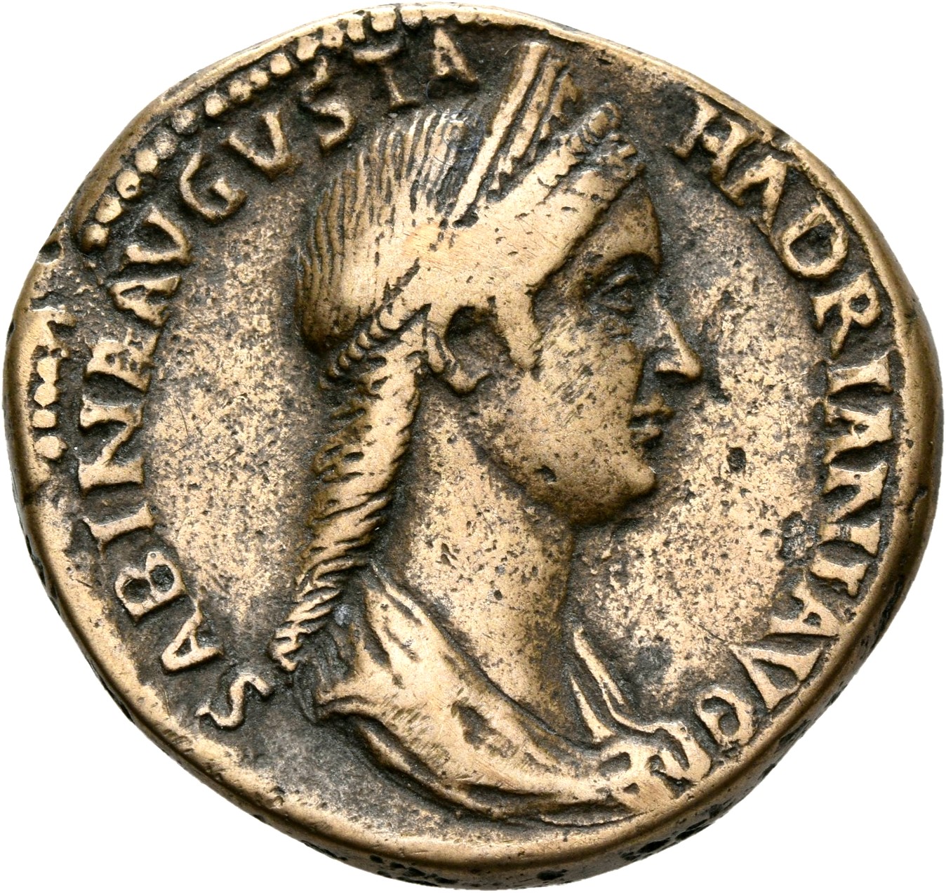 RIC II, Part 3 (second edition) Hadrian 2596 Hadrian obverse, Bust of Sabina, diademed, wearing stephane with hair in queu...