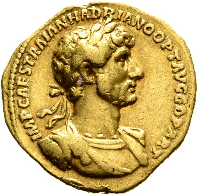 RIC II, Part 3 (second edition) Hadrian 26 Hadrian obverse, Bust of Hadrian, laureate, cuirassed, right, viewed from front