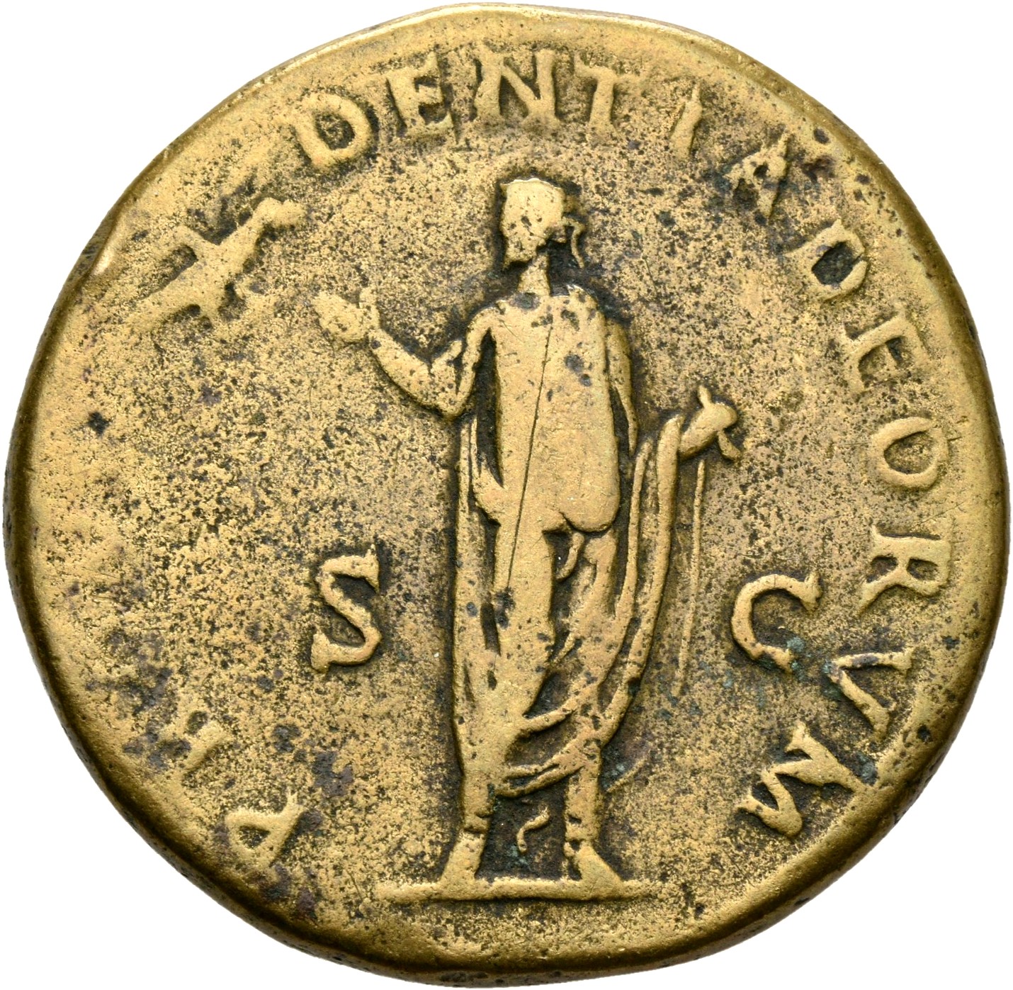 RIC II, Part 3 (second edition) Hadrian 260 Hadrian reverse, Hadrian standing facing, head left, holding scroll and reachi...
