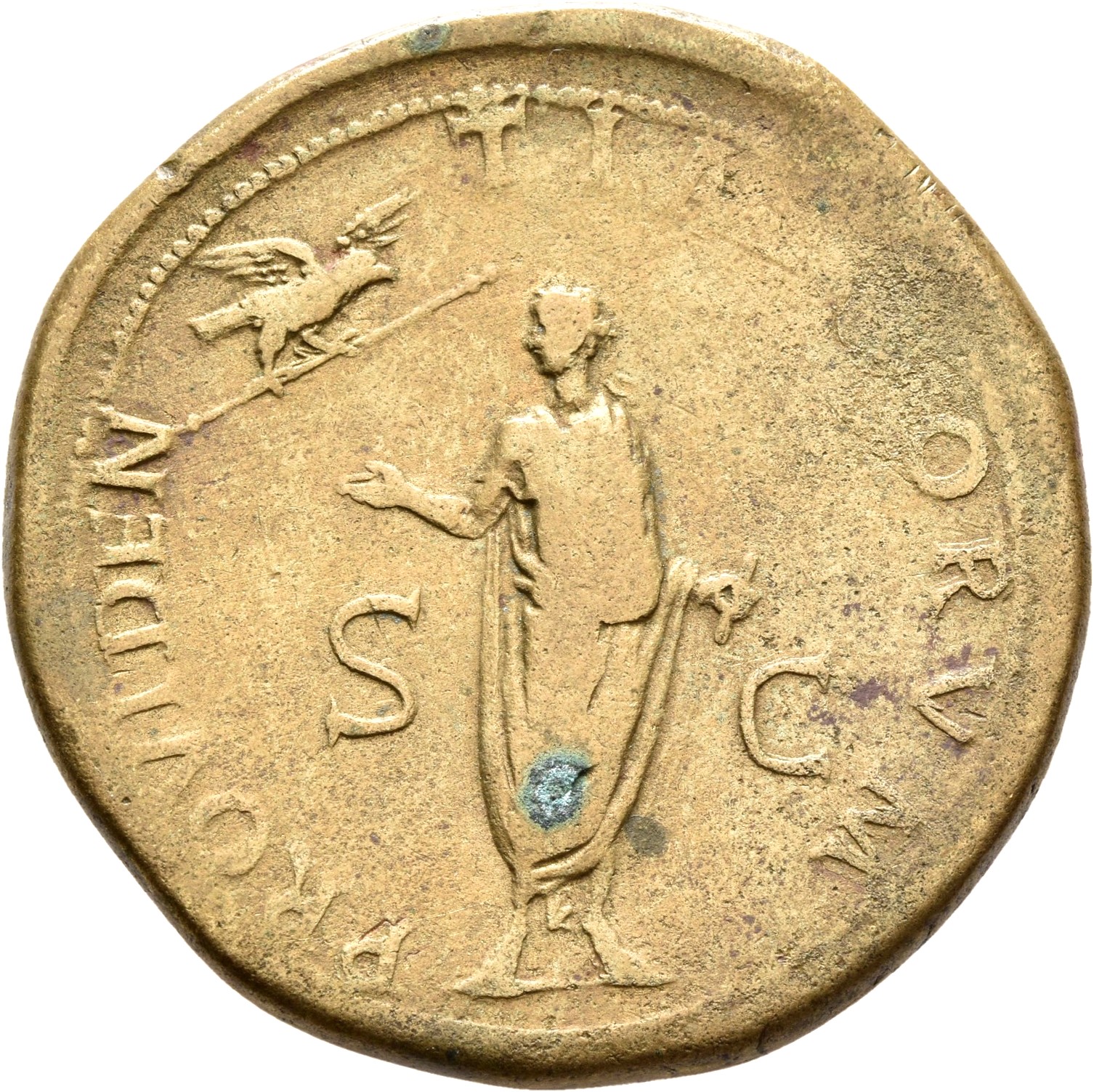 RIC II, Part 3 (second edition) Hadrian 261 Hadrian reverse, Hadrian standing facing, head left, holding scroll and reachi...