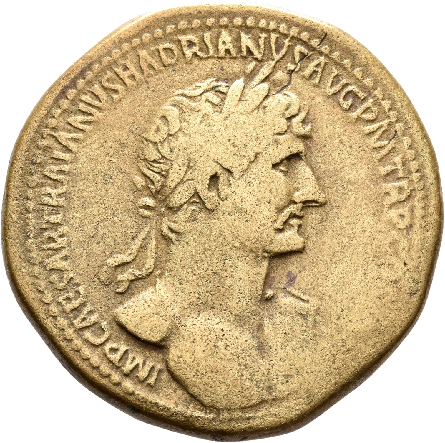 RIC II, Part 3 (second edition) Hadrian 261 Hadrian obverse, Bust of Hadrian, radiate, bare chest, traces of drapery on fa...