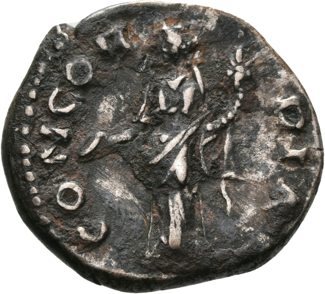 RIC II, Part 3 (second edition) Hadrian 2621 Hadrian reverse, Concordia standing left, resting on column, holding patera a...