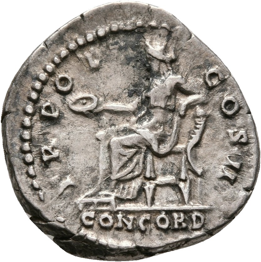 RIC II, Part 3 (second edition) Hadrian 2627 Hadrian reverse, Concordia seated left, holding patera and resting elbow on c...