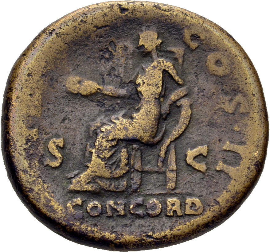 RIC II, Part 3 (second edition) Hadrian 2650-2652 Hadrian reverse, Concordia seated left, holding patera and resting on co...