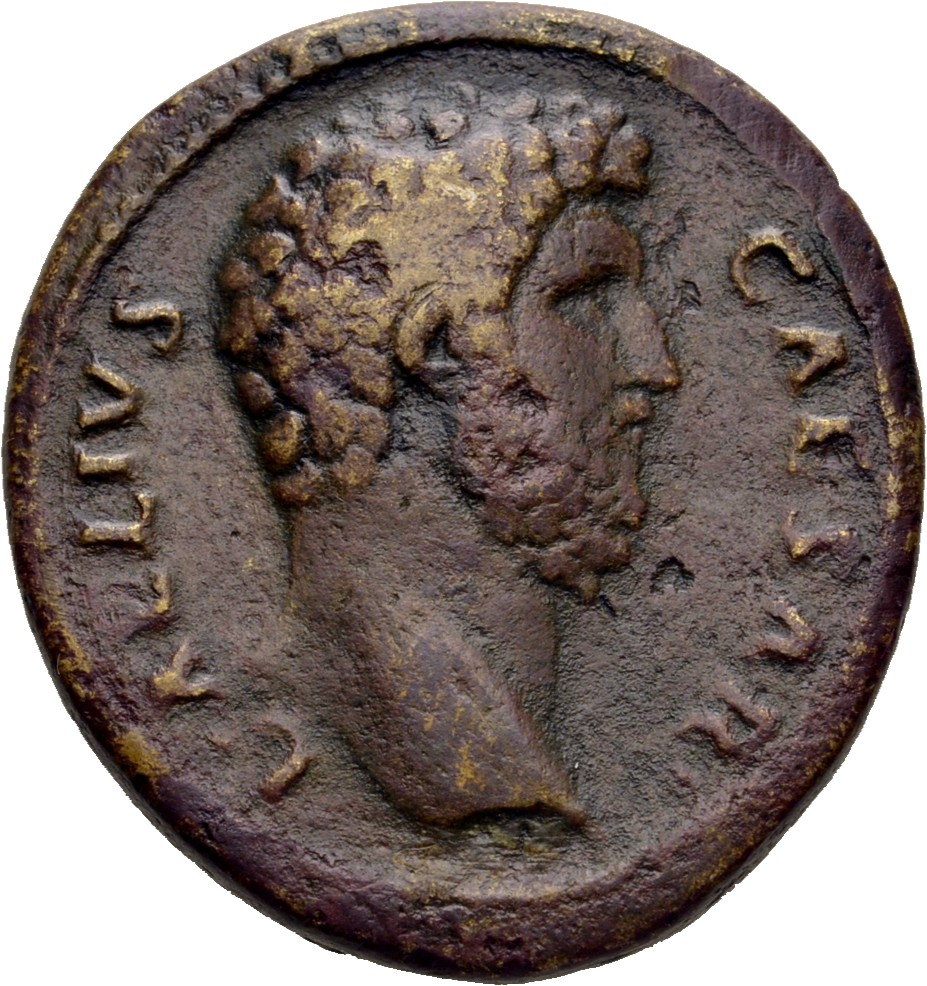 RIC II, Part 3 (second edition) Hadrian 2656 Hadrian obverse, Head of Lucius Aelius Caesar, right