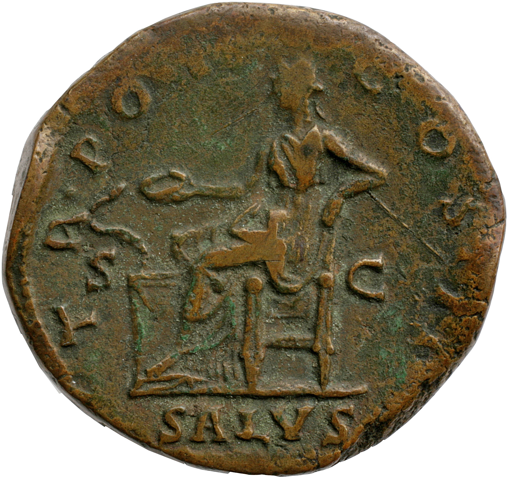 RIC II, Part 3 (second edition) Hadrian 2677 Hadrian reverse, Salus seated left, holding patera and with elbow rarely on S...