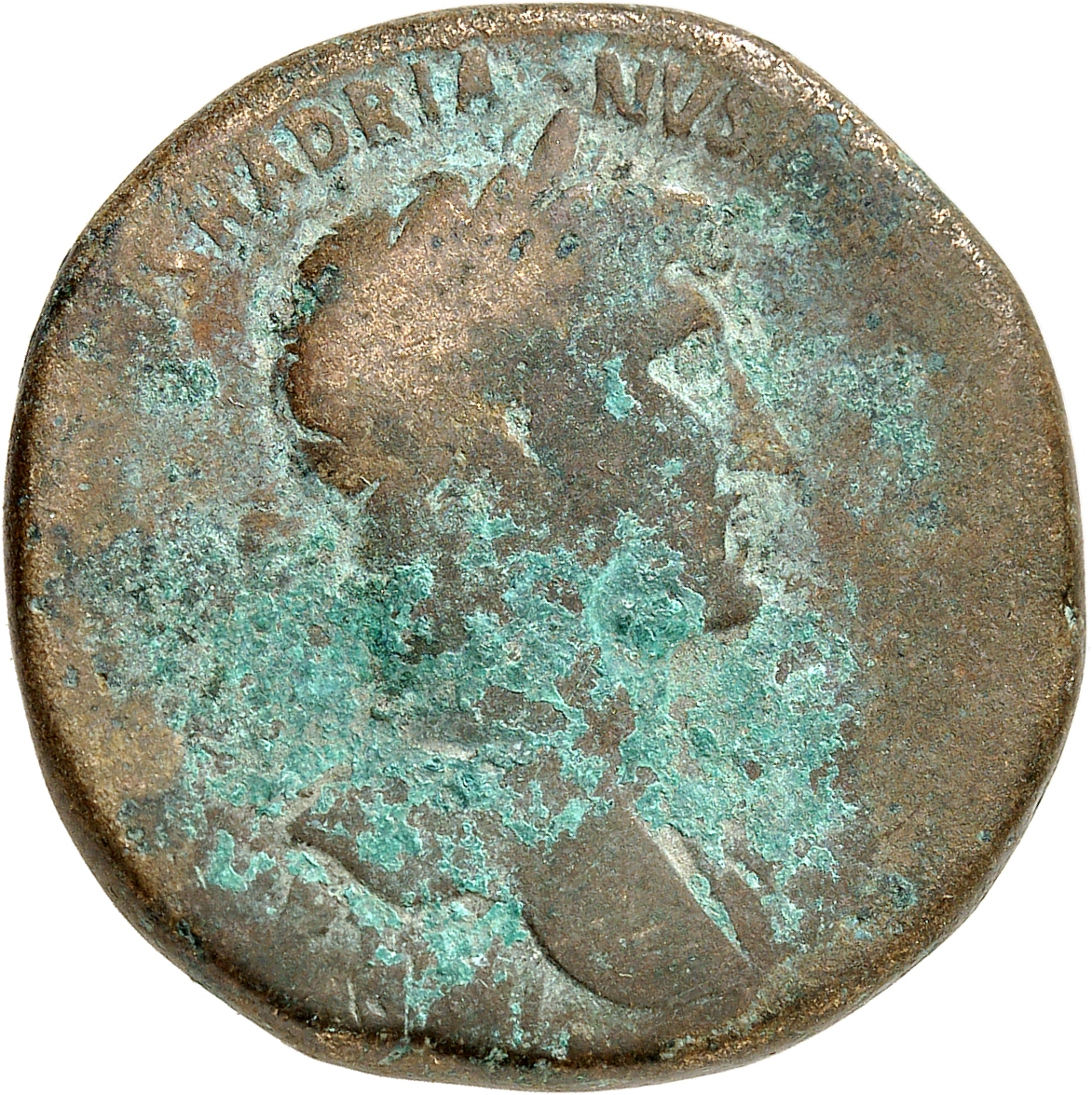 RIC II, Part 3 (second edition) Hadrian 270 Hadrian obverse, Bust of Hadrian, laureate, bare chest, traces of drapery on f...