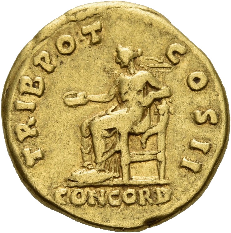 RIC II, Part 3 (second edition) Hadrian 2707 Hadrian reverse, Concordia seated left, holding patera and resting on cornucopia