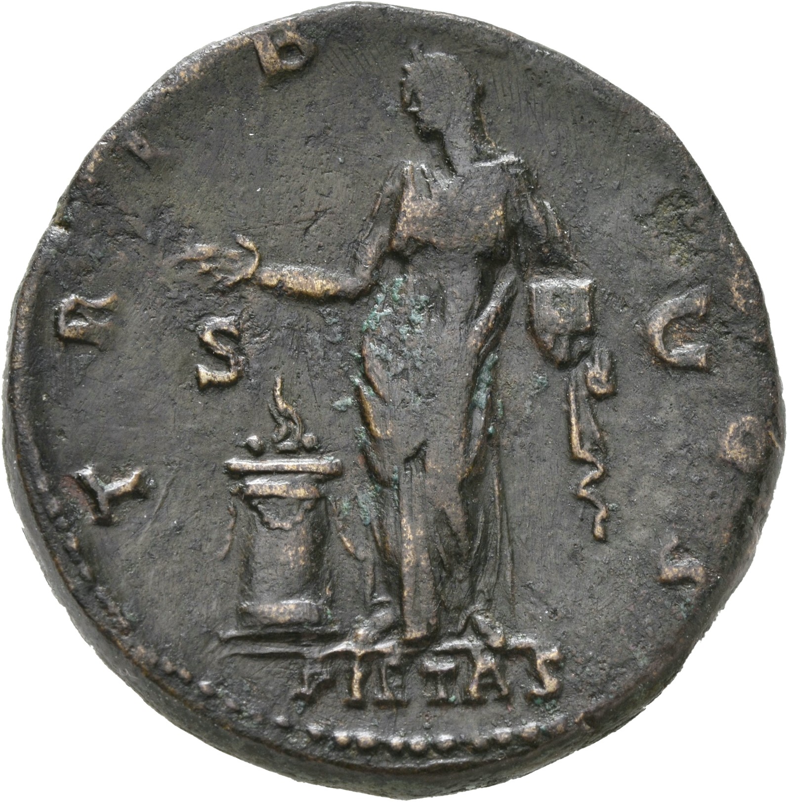 RIC II, Part 3 (second edition) Hadrian 2739 Hadrian reverse, Pietas, veiled, standing left, raising hand and holding ince...
