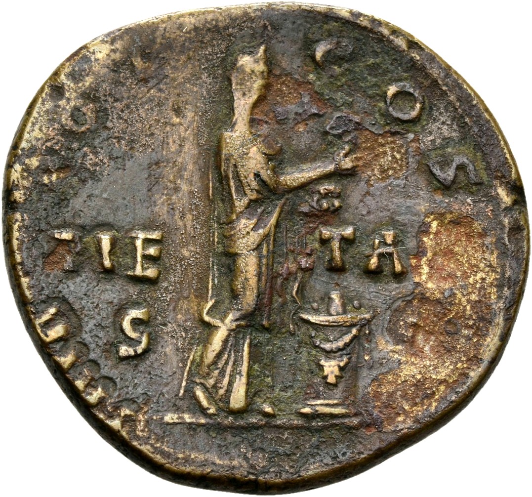 RIC II, Part 3 (second edition) Hadrian 2747 Hadrian reverse, Pietas, veiled, standing right, raising hand and holding inc...
