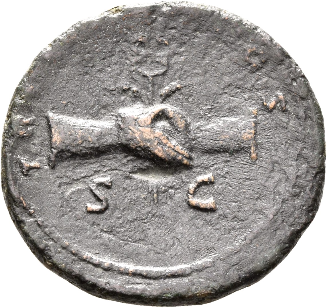 RIC II, Part 3 (second edition) Hadrian 2756 Hadrian reverse, Clasped hands, holding caduceus and two corn ears