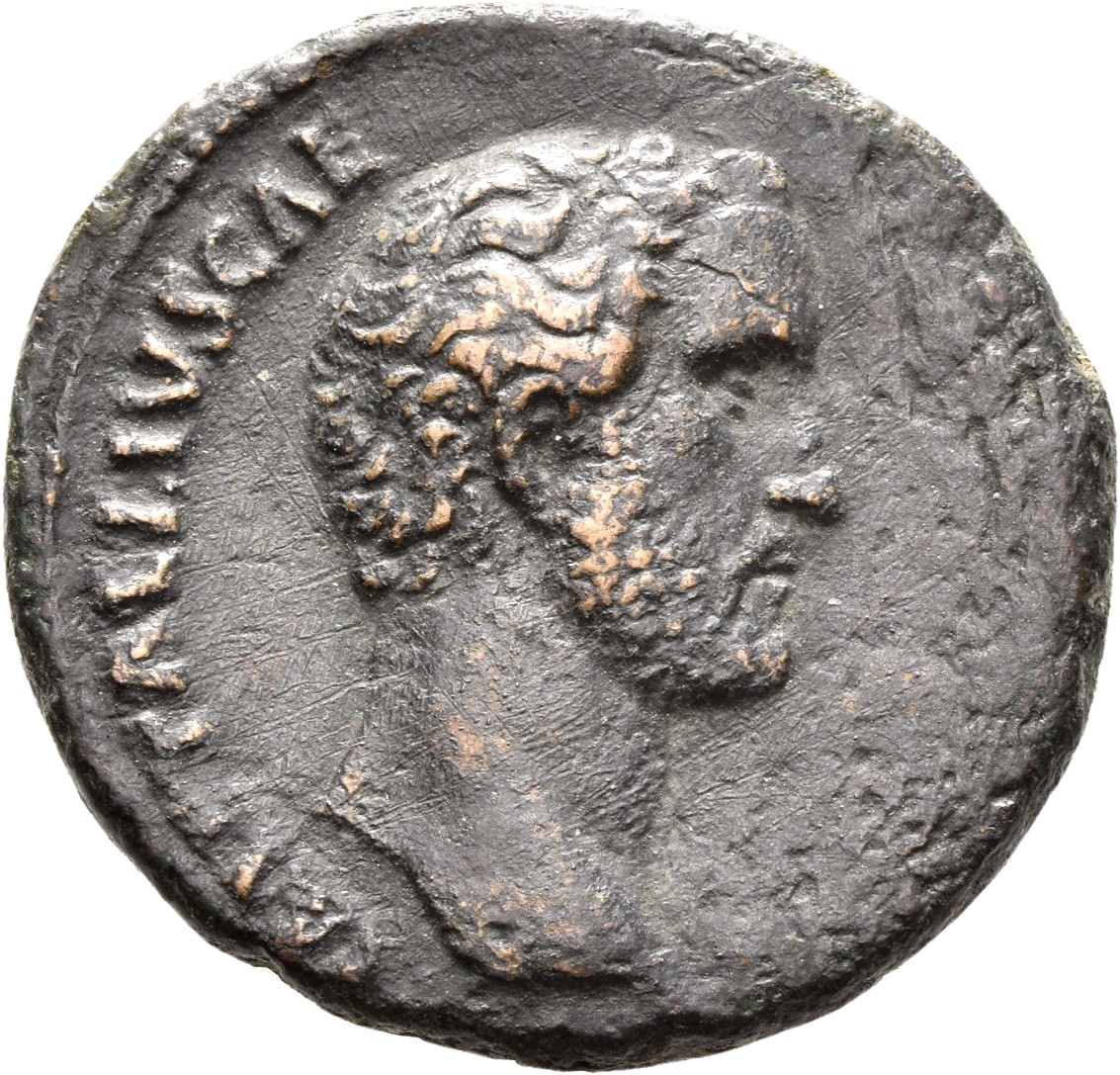 RIC II, Part 3 (second edition) Hadrian 2756 Hadrian obverse, Head of Antoninus Pius, right