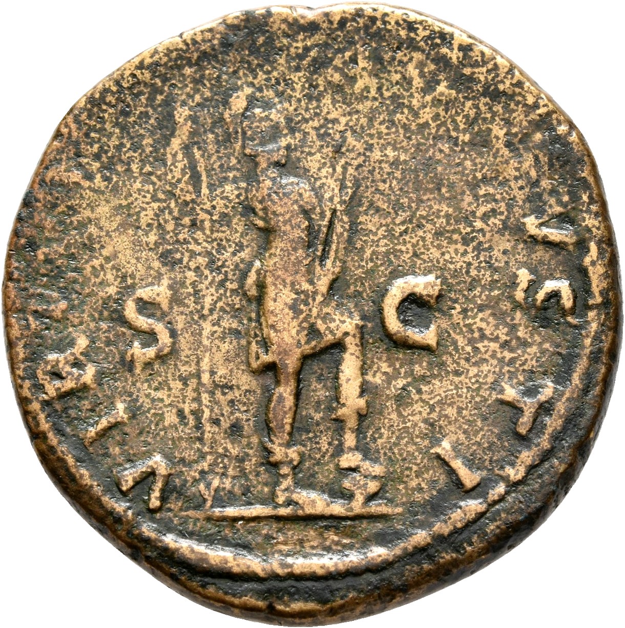 RIC II, Part 3 (second edition) Hadrian 278 Hadrian reverse, Virtus standing right, resting foot on helmet, holding spear ...
