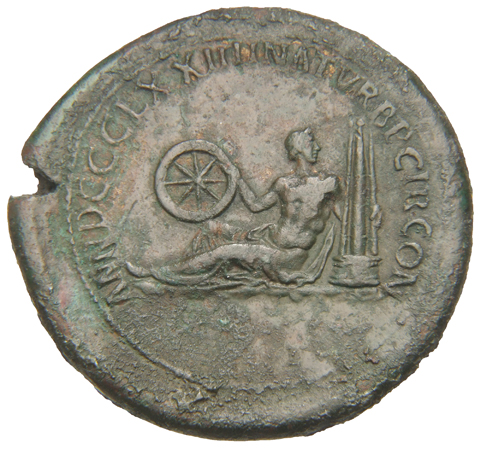 RIC II, Part 3 (second edition) Hadrian 2795 Hadrian reverse, Genius of the circus reclining left, head right, holding cha...