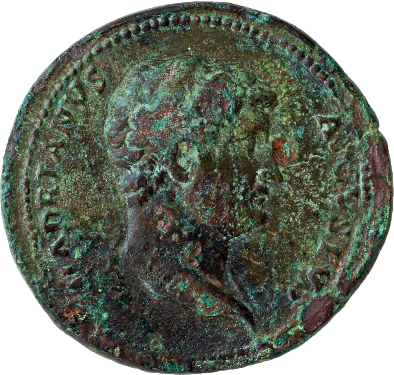 RIC II, Part 3 (second edition) Hadrian 2819 Hadrian obverse, Head of Hadrian, traces of drapery on far shoulder, right