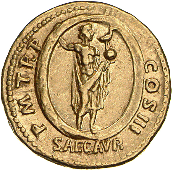 RIC II, Part 3 (second edition) Hadrian 297 Hadrian reverse, Genius of the Golden Age or Aion, standing right, holding pho...