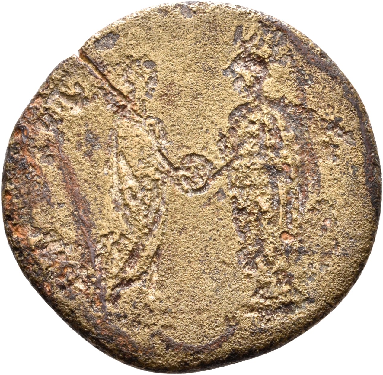 RIC II, Part 3 (second edition) Hadrian 30 Hadrian reverse, Trajan standing right, Hadrian standing left, both holding glo...