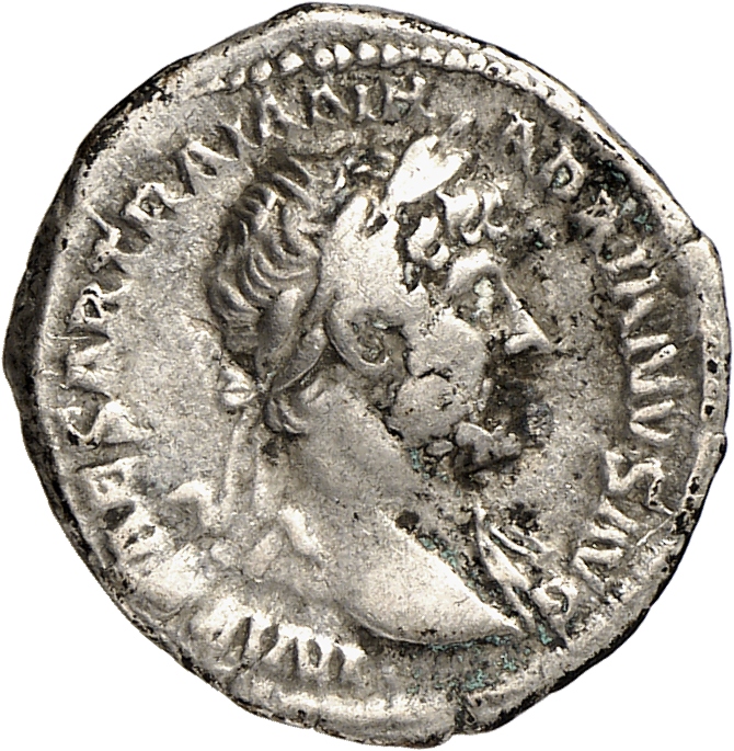 RIC II, Part 3 (second edition) Hadrian 300 Hadrian obverse, Bust of Hadrian, laureate, bare chest, traces of drapery on f...