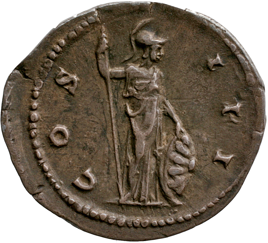 Hadrian reverse — Minerva standing right, holding spear and resting hand on shield