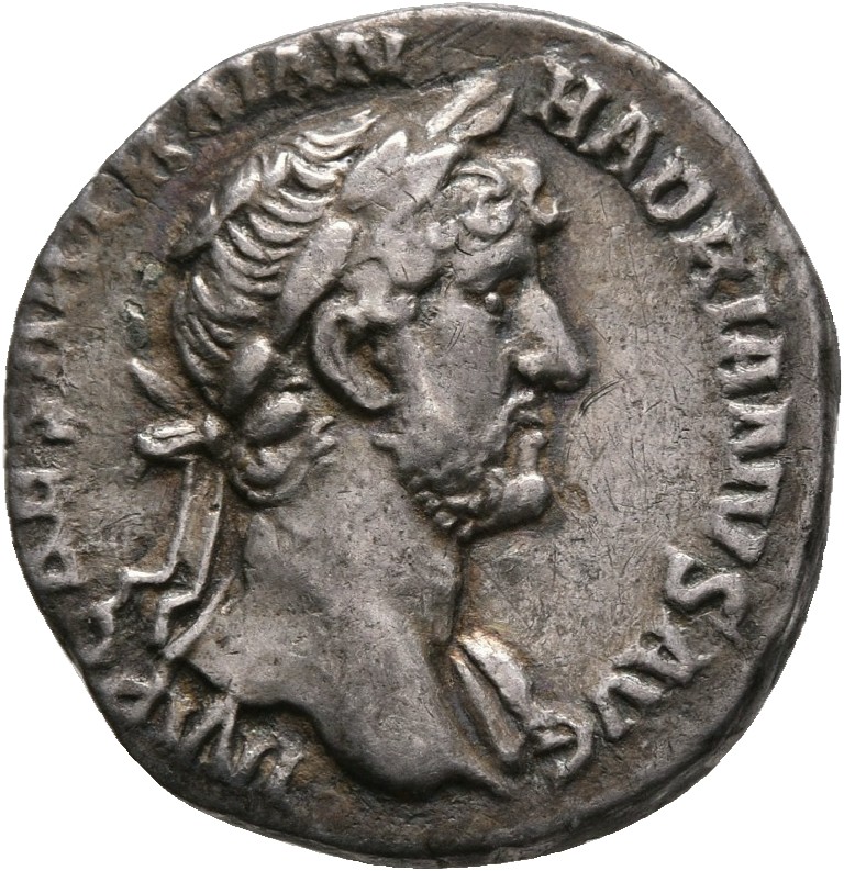 RIC II, Part 3 (second edition) Hadrian 317 Hadrian obverse, Bust of Hadrian, laureate, bare chest, traces of drapery on f...